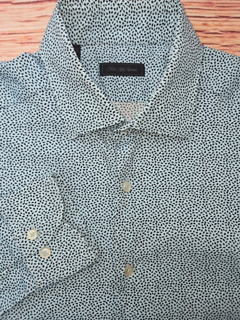 Saks Fifth Avenue Mens Long Sleeve Button-Up Shirt Medium Blue  Black Micro Dot